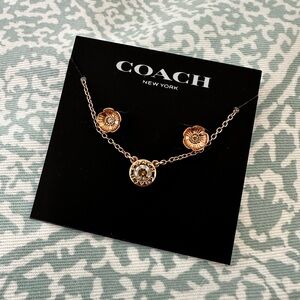 NWT COACH Floral Rose Gold Earrings Necklace Set